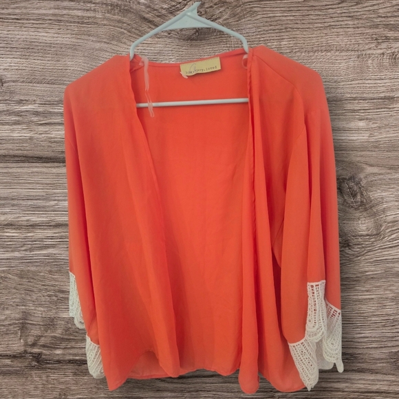 How. Very. Loved. Orange Kimono Cardigan with Lace Trim, Size XL - Picture 1 of 4